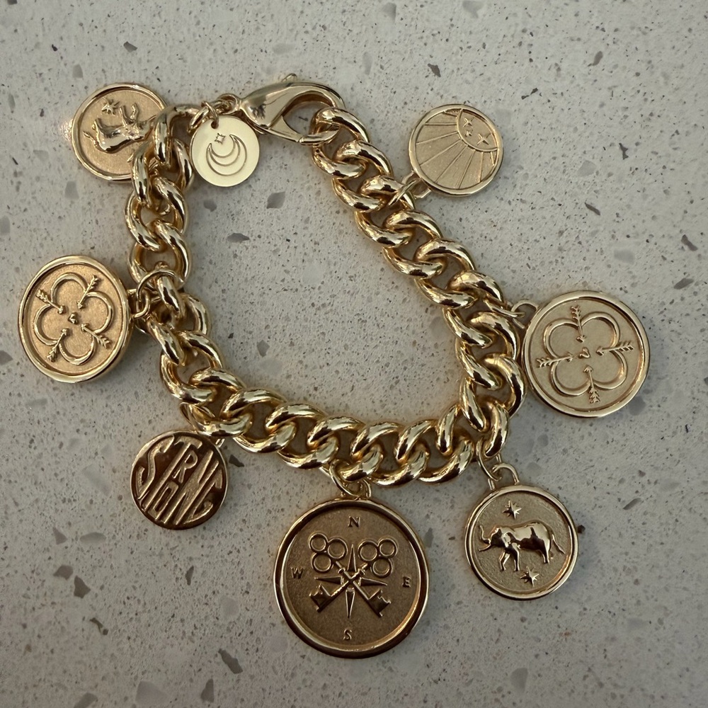 Gold Charm Coin Link Bracelet - Women's Fashion Bracelet - Picture 2 of 3
